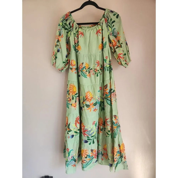 NWT Farm Rio Anthropologie Off-The-Shoulder Tiered Floral Midi Dress Sz S #9H418 - Picture 7 of 13